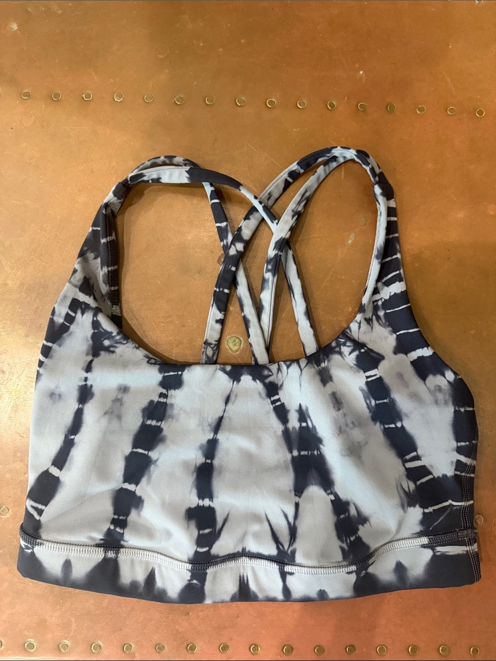 LuluLemon Energy Bra Tie-Dye Strappy Sports Bra - Blackish-Blue & Grey